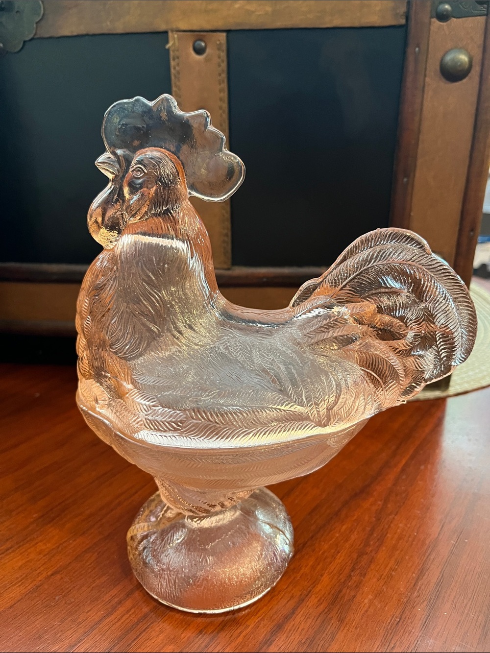 Westmoreland pink rose glass rooster chicken nest candy dish